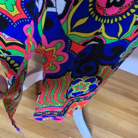Vintage 60s 70s neon psychedelic floral print barkcloth maxi skirt SZ S / 6 - Picture 8 of 10